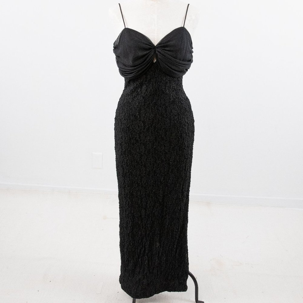 Vintage 80s 6 Halloween Gown Lace Chiffon Maxi Formal Dress Black